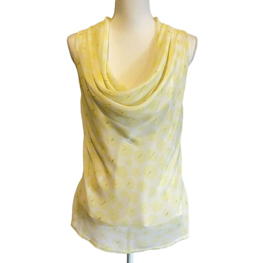Ann Taylor Women's M Yellow Print Cowl Neck Sleeveless Tank Top Modal Blend